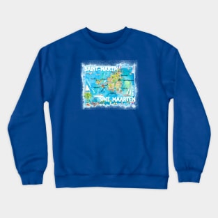 Saint Martin Illustrated Travel Map With Roads Crewneck Sweatshirt